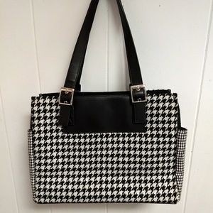 Ralph Lauren Houndstooth Fabric & Leather Tote